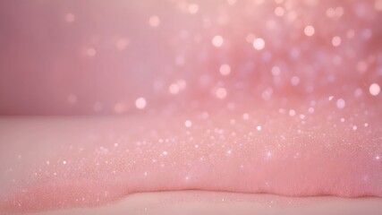 Fototapeta premium Abstract pink glitter sand texture with bokeh lights. Sparkling soft background in pastel tones, romantic and dreamy design concept for festive, beauty and decorative projects.