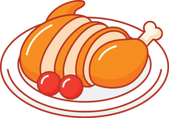 Delicious roasted chicken platter with cherry tomatoes for festive meals and holidays vector