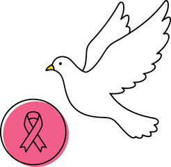 White dove flying with pink breast cancer awareness ribbon symbol hope peace vector