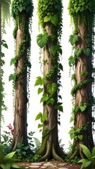 Lush jungle trees with vines