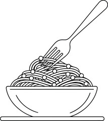Simple line art illustration of a bowl of spaghetti pasta with fork ready to eat italian food vector