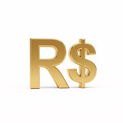 A golden 3D Brazilian real symbol standing on a white surface,