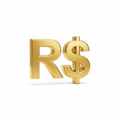 Obraz premium A golden 3D Brazilian real symbol standing on a white surface,