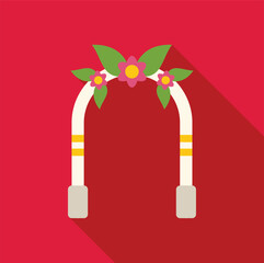 Wedding arch decorated with flowers and leaves creating romantic ambiance
