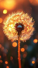 Glowing Dandelion in Sunset's Embrace: A Magical Moment Captured
