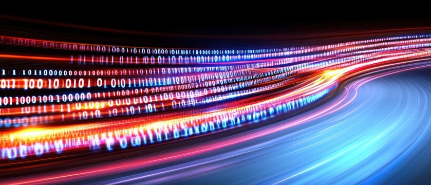 Digital Flow: A Symphony of Binary Code in Motion - Powered by Adobe