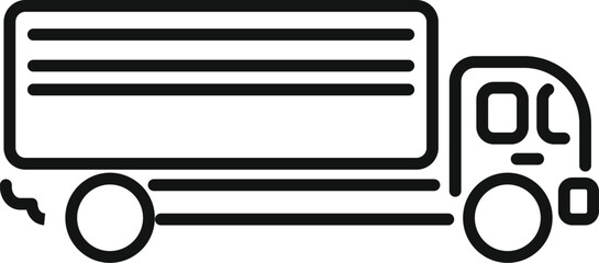 Simple black and white line art icon of a delivery truck moving fast, representing shipping and logistics