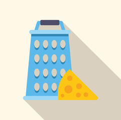 Blue cheese grater with handle and wedge of cheese, representing cooking and food preparation