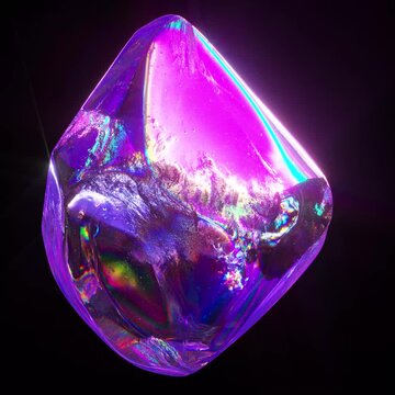 rotating purple iridescent crystal shard looping