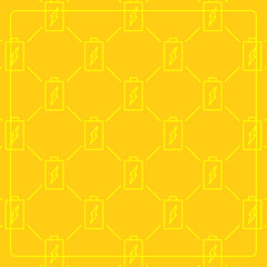 Seamless pattern on a yellow background with battery icons. Line design for posters, social media, and banner templates.