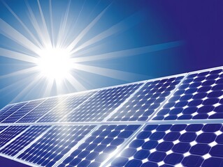 Bright Sun Shining on Solar Panels Energy