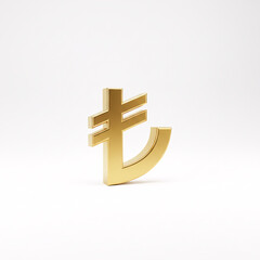 Fototapeta premium A golden 3D Turkish lira symbol standing on a white surface,