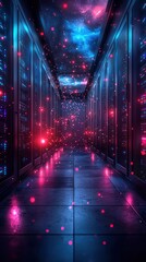 Cyberpunk Server Room: A Neon Galaxy Within