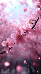 Pink Blossom Dream: Delicate Cherry Blossoms Falling in Springtime
