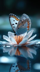 Serene Butterfly on Water Lily: A Reflection of Tranquility