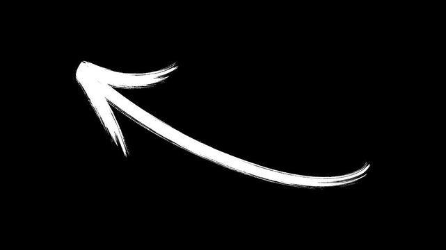 Hand-drawn White marker Arrow animation on a transparent background, hand-drawn arrow graphic animation. Alpha channel.