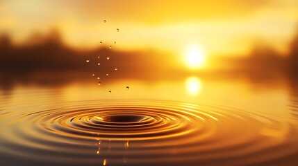 Golden Sunset Water Droplet Impact Ripples Abstract Background