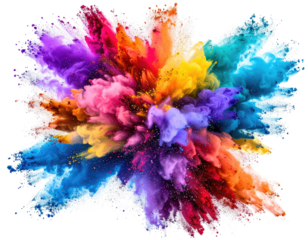 Colorful explosion of vibrant powder.  A dynamic burst of various hues radiating outward, creating a striking abstract design