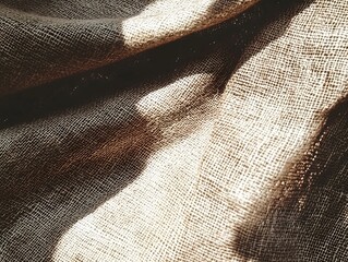 Textured Burlap Fabric Background Close Up Sunlight Shadow