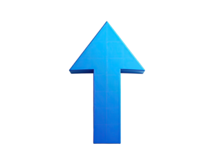 A vibrant, 3D, light-blue upward-pointing arrow against a black background.  It has a slightly textured, almost grid-like appearance