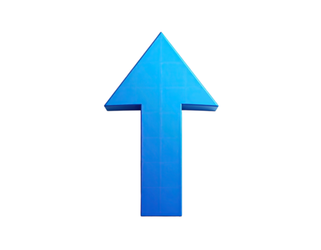 A vibrant, 3D, light-blue upward-pointing arrow against a black background.  It has a slightly textured, almost grid-like appearance