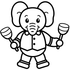 Cute cartoon elephant playing maracas line art vector illustration for kids coloring pages and printable designs