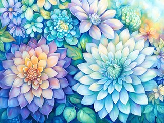 Vibrant Pastel Dahlias and Flowers Artistic Painting