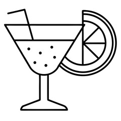 Minimalist martini glass outline with lemon slice and straw for summer cocktails and drinks