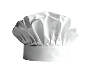 Full-view white chef's hat, smooth, pleated fabric