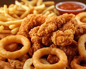Crispy Chicken Tenders Fries Onion Rings Fast Food Meal