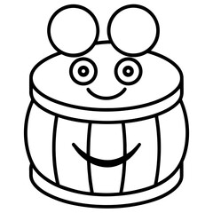 Cute barrel shaped cartoon character with smiling face and round ears in black and white