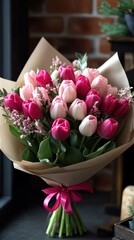 Elegant Bouquet of Pink and Fuchsia Tulips
