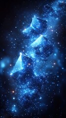 Celestial Crystalline Cascade: A Digital Symphony of Blue Nebulae and Geometric Forms