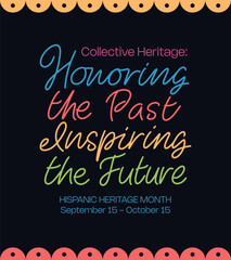 Hispanic heritage month 2025 theme. Vector calligraphy text poster decorated with garland. Celebrating Latin American history and culture.