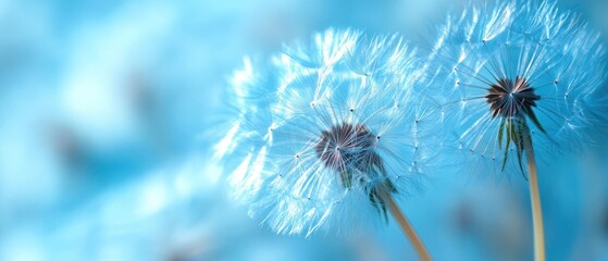Obraz premium Serene Dandelions: A Symphony of Blue and White