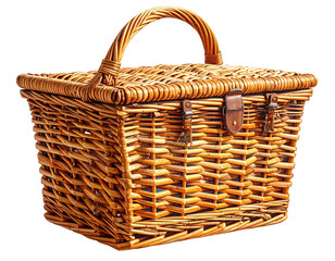 Rectangular woven wicker picnic basket with handle (1)