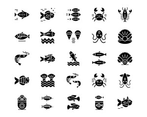 Fish and Seafood Line Vector Icons