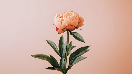 Elegant Peach Peony Flower on Pink Background Minimalist Botanical Photography