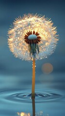 Luminous Dandelion Reflection: A Serene Water Scene