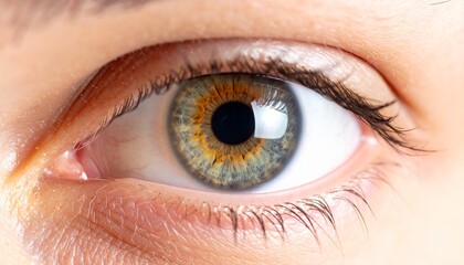 Close-up of a human eye with a mix of green, blue, and brown colors in the iris.