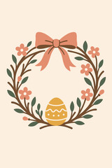 Easter egg and floral wreath in pastel vector style