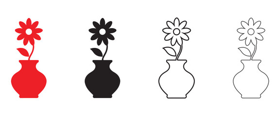 flower vase with flower vector icon, flower vase vector, silhouette, line art illustration