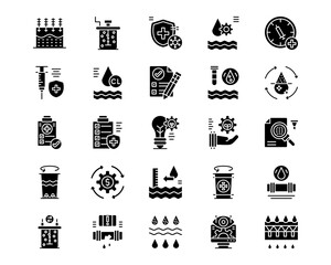 Water Treatment Line Vector Icons
