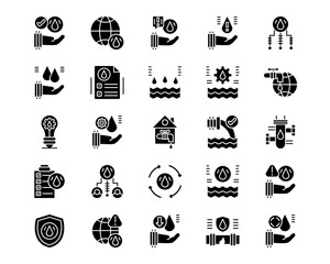 Water Crisis Line Vector Icons