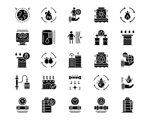 Water Treatment Line Vector Icons
