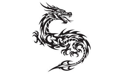 Naklejka premium Stylized Black Dragon Silhouette with Dynamic Curved Body