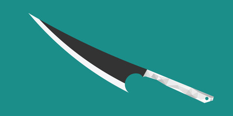 Sleek Curved Knife Blade With Geometric Handle On Teal Background