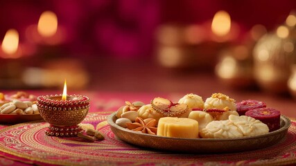 Bhai Dooj Celebration Thali with Sweets and Diya
