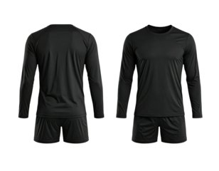 Black athletic long-sleeve shirt and shorts set, front and back view