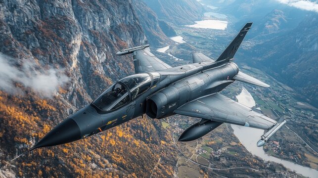 SAAB JAS 39 Gripen Fighter Jet Soaring Over Majestic Alps